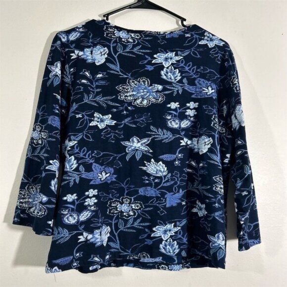 Style &‎ Co PM Blue Floral V-Neck 3/4 Sleeve Blouse Size M - Picture 5 of 5